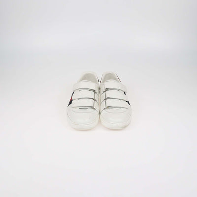 Gucci White Leather Grip Strap New Ace Low Top Sneakers