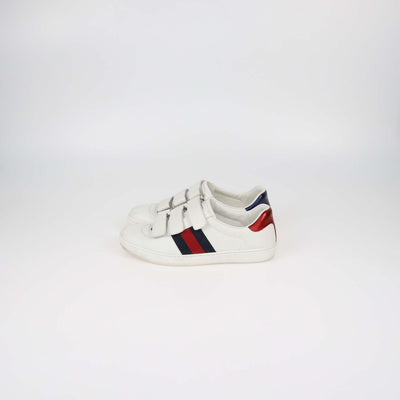Gucci White Leather Grip Strap New Ace Low Top Sneakers