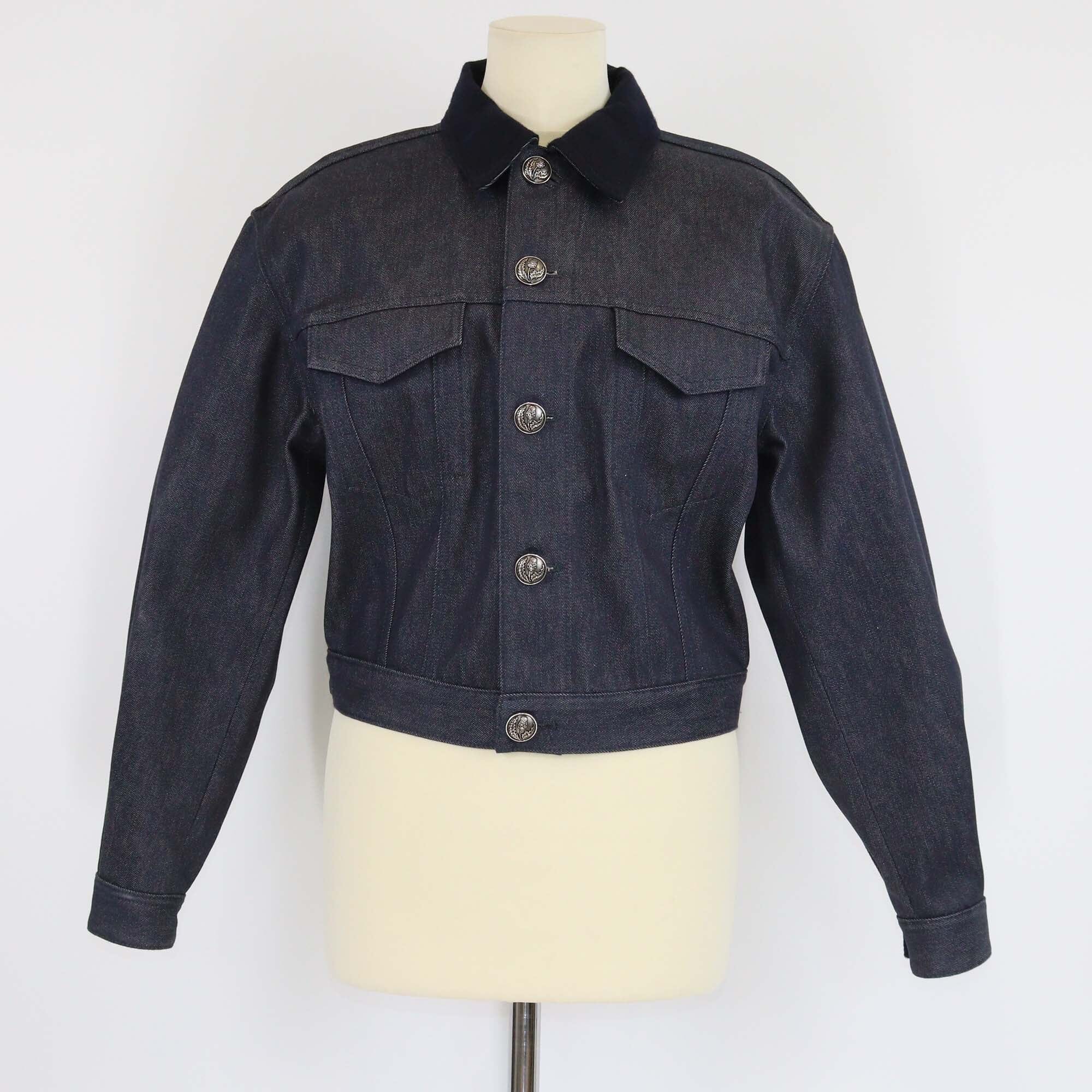 Loro Piana Dark Blue Denim Flower Button Long Sleeve Jacket
