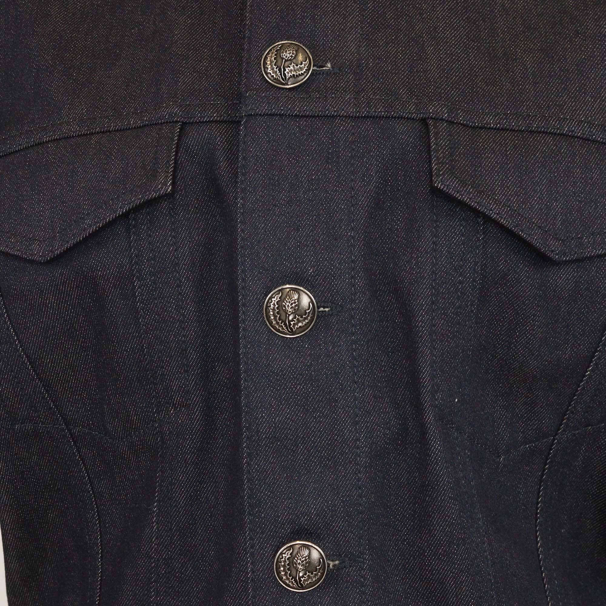 Loro Piana Dark Blue Denim Flower Button Long Sleeve Jacket Womens Loro Piana 