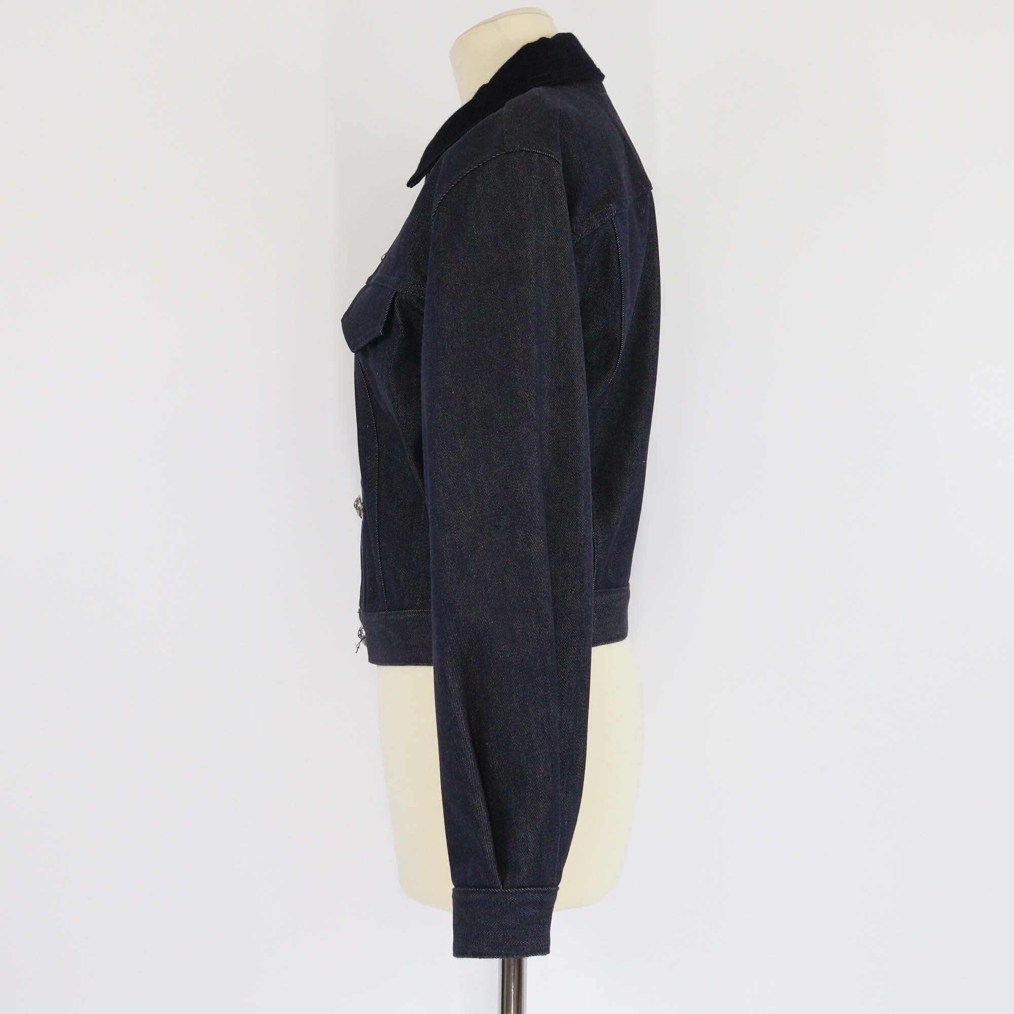 Loro Piana Dark Blue Denim Flower Button Long Sleeve Jacket