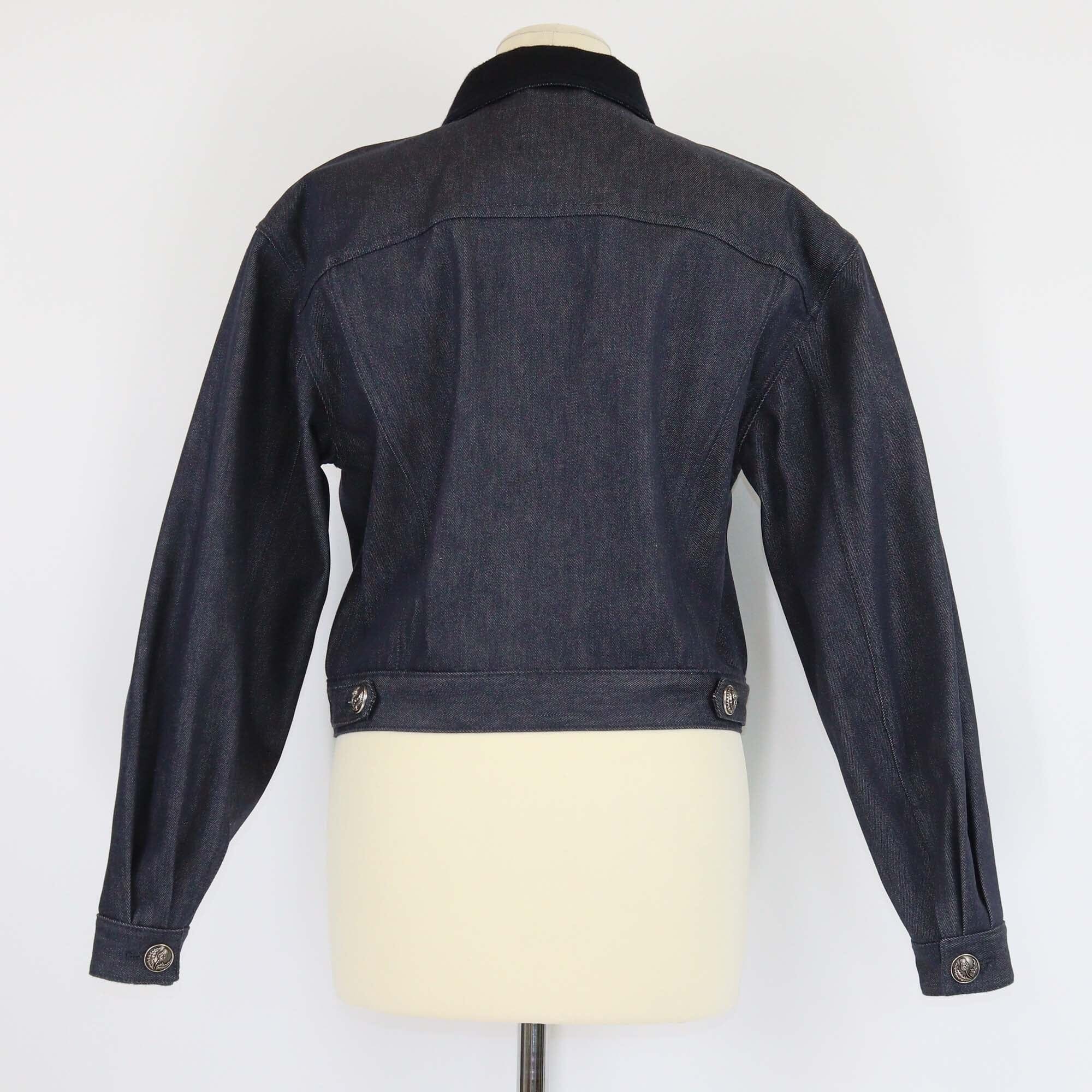 Loro Piana Dark Blue Denim Flower Button Long Sleeve Jacket Womens Loro Piana 