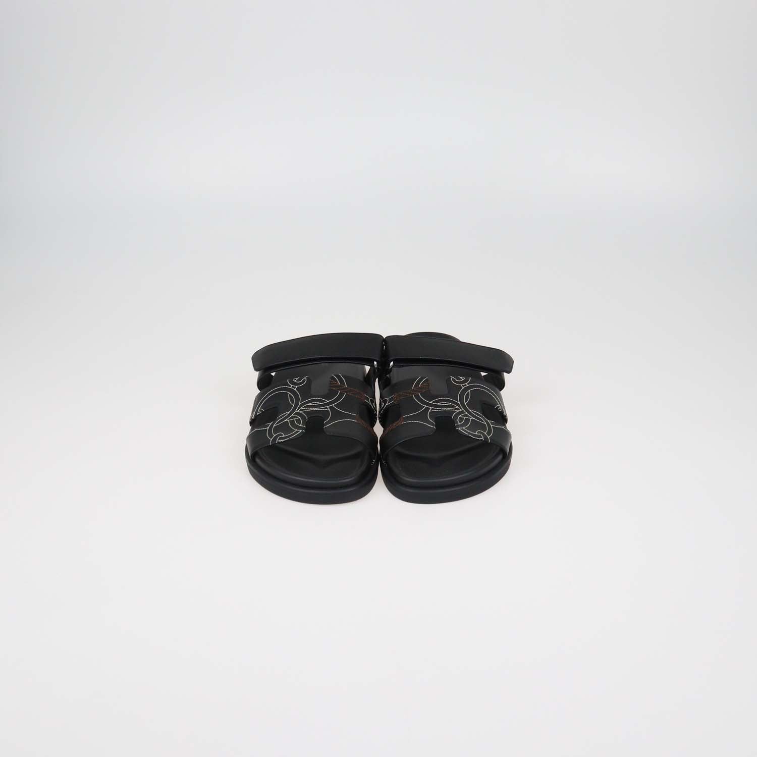 Hermes Black Leather Panoplie Equestre Chypre Sandals