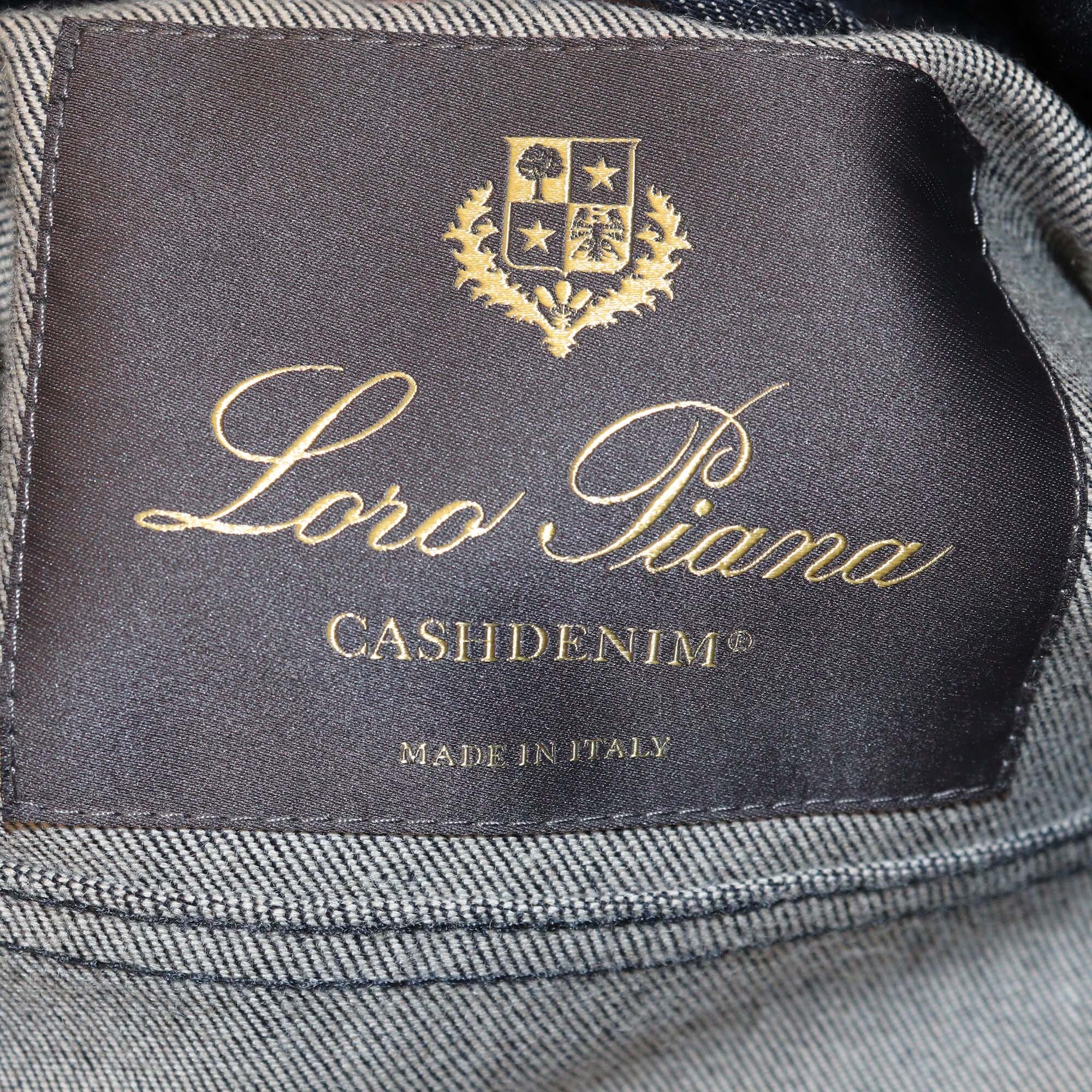 Loro Piana Dark Blue Denim Flower Button Long Sleeve Jacket Womens Loro Piana 