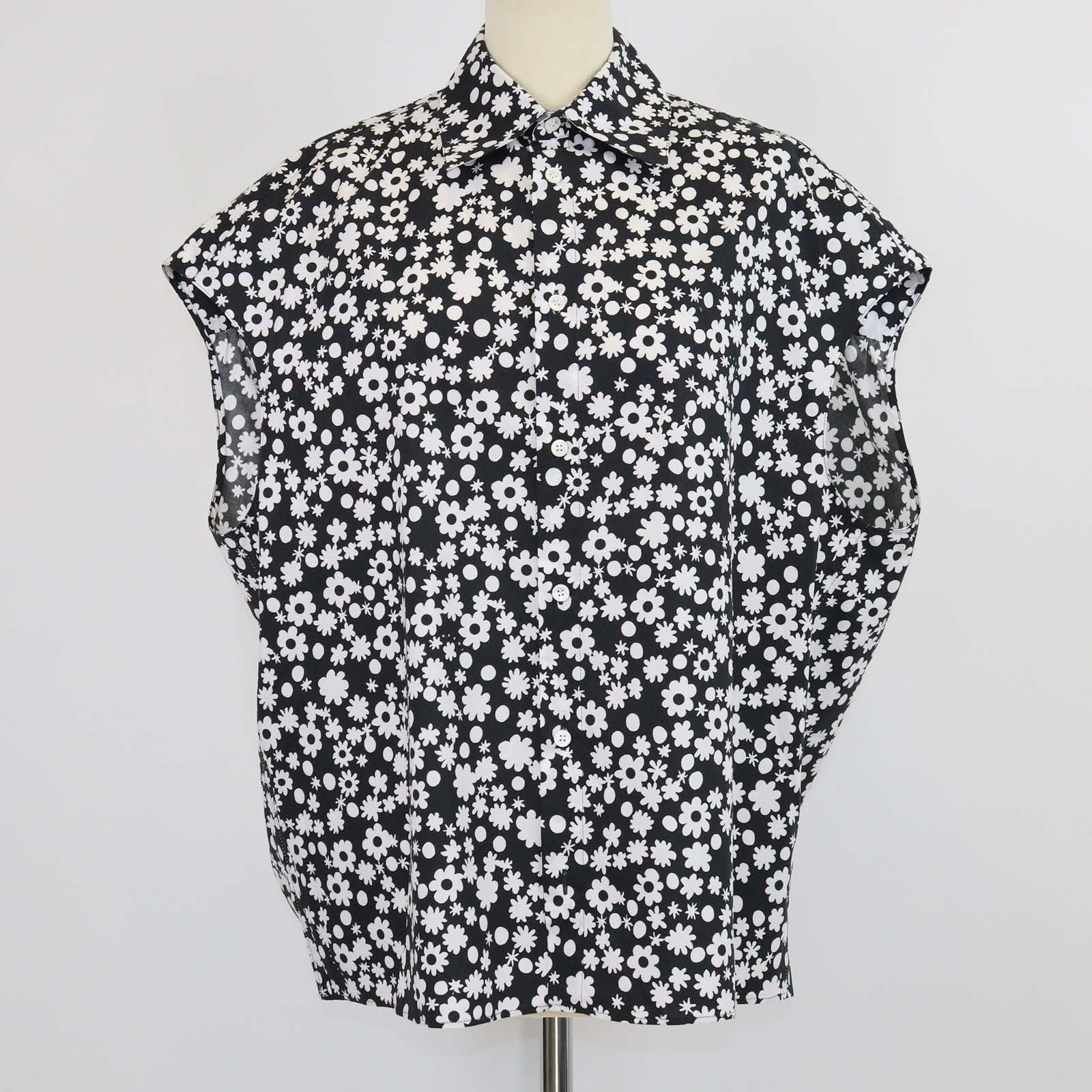 Marni Black/White Cotton Floral Sleeveless Shirt