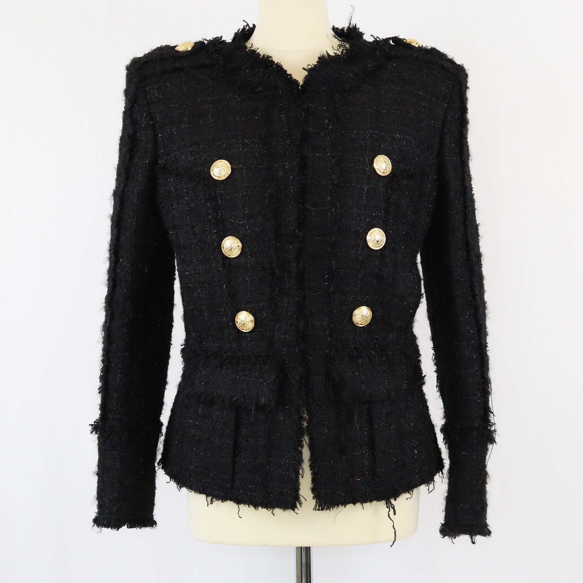 Balmain Black Fringed Bouclé-Tweed Jacket Womens Balmain 