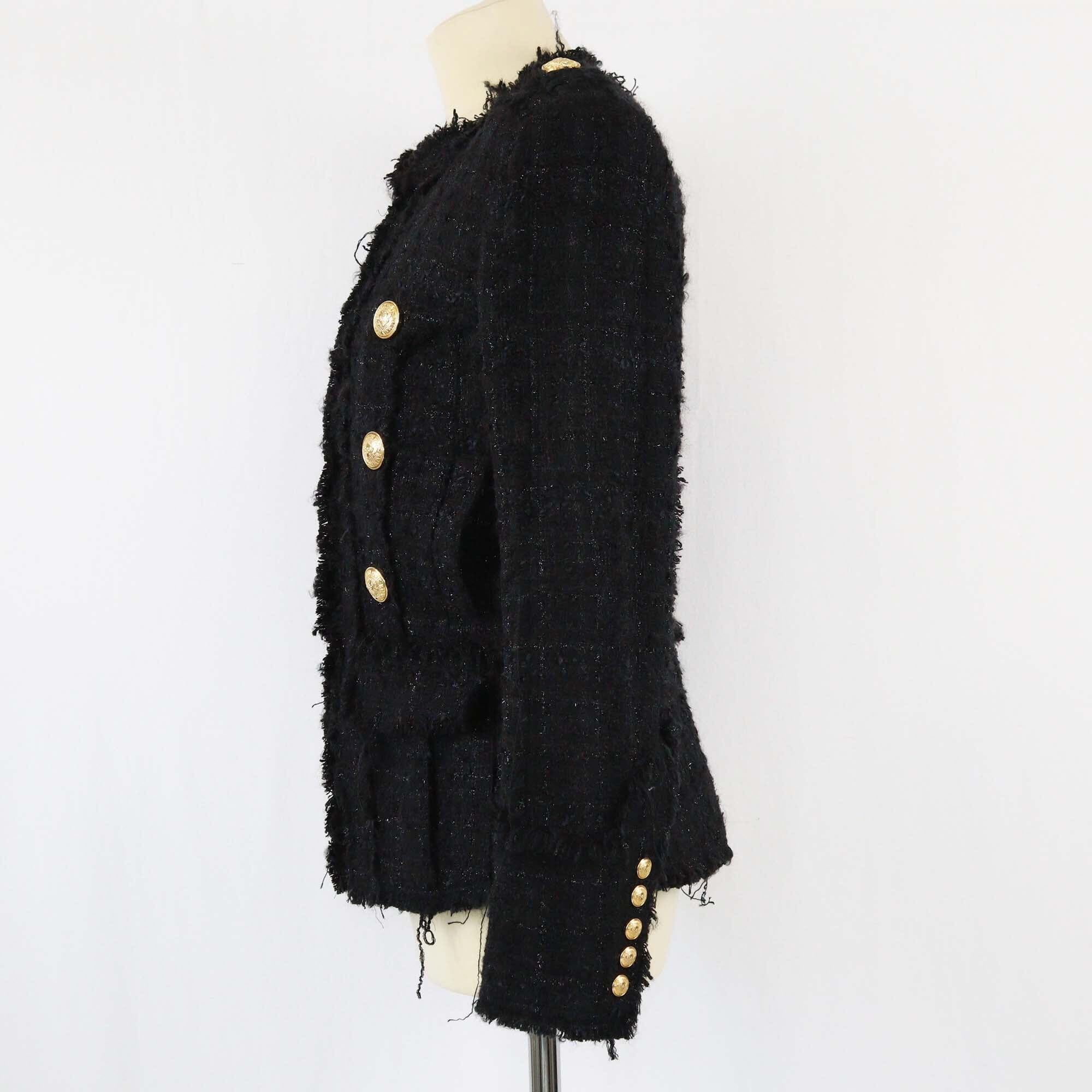 Balmain Black Fringed Bouclé-Tweed Jacket Womens Balmain 