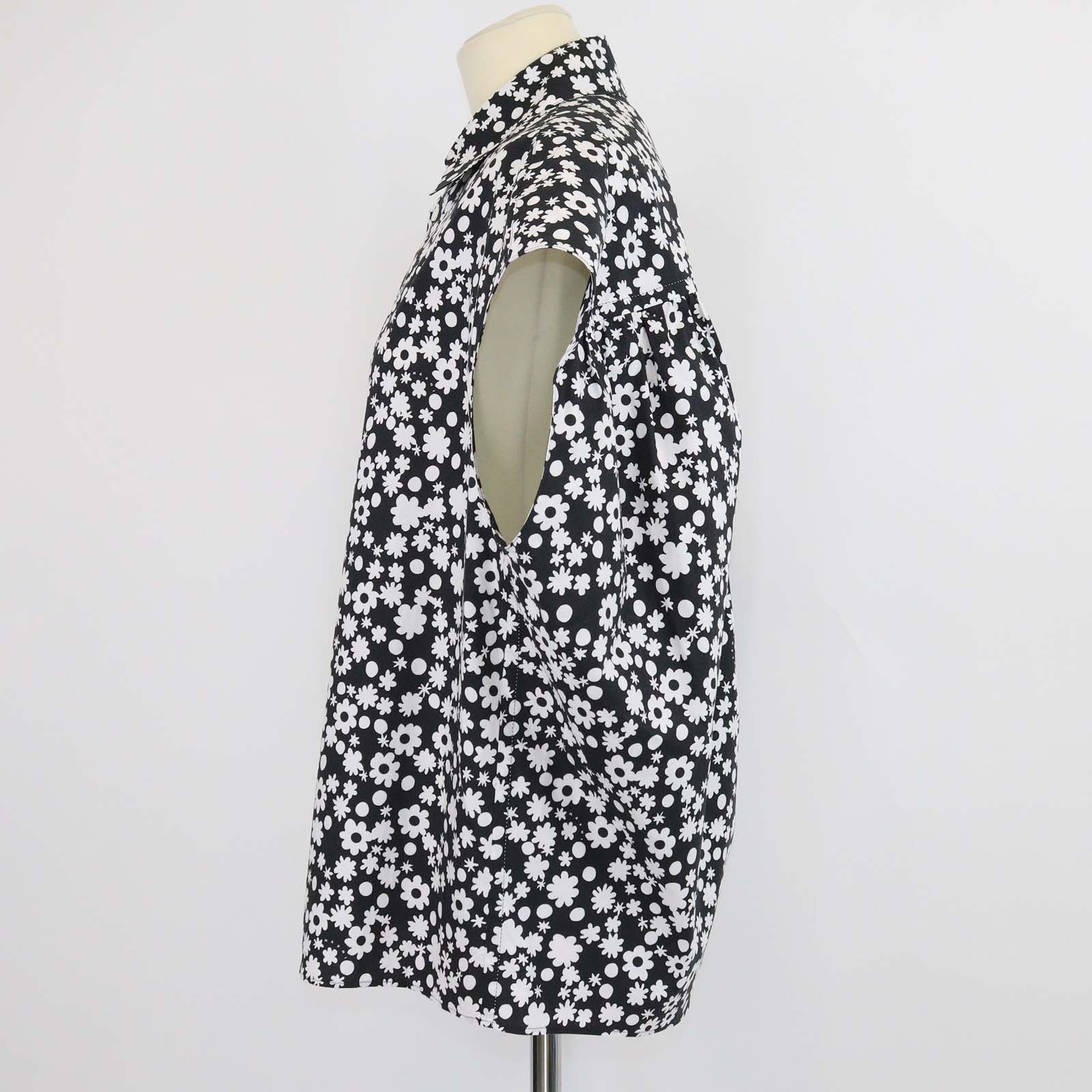 Marni Black/White Cotton Floral Sleeveless Shirt