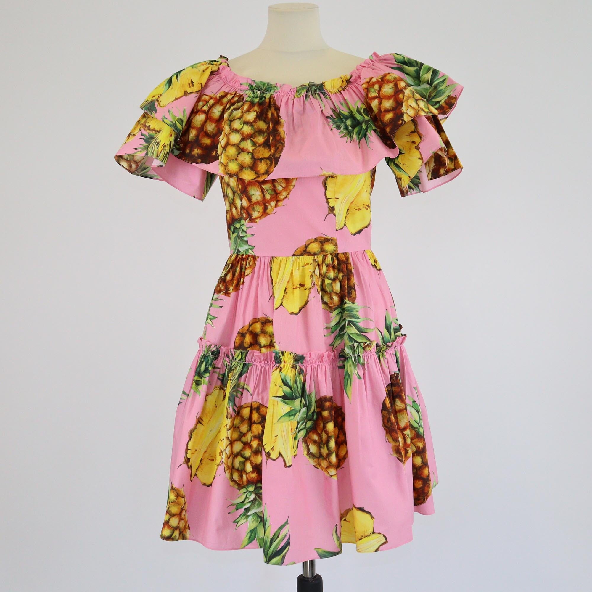 Dolce & Gabbana Pink Pineapple Print Off The Shoulder Mini Dress Womens Dolce & Gabbana 