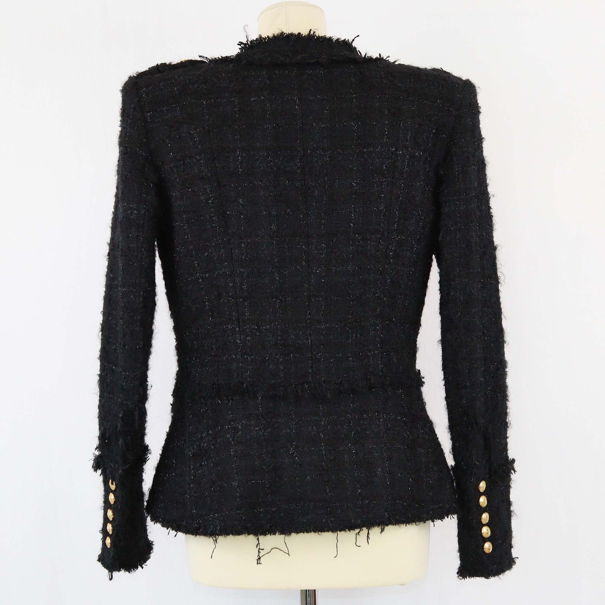 Balmain Black Fringed Bouclé-Tweed Jacket Womens Balmain 