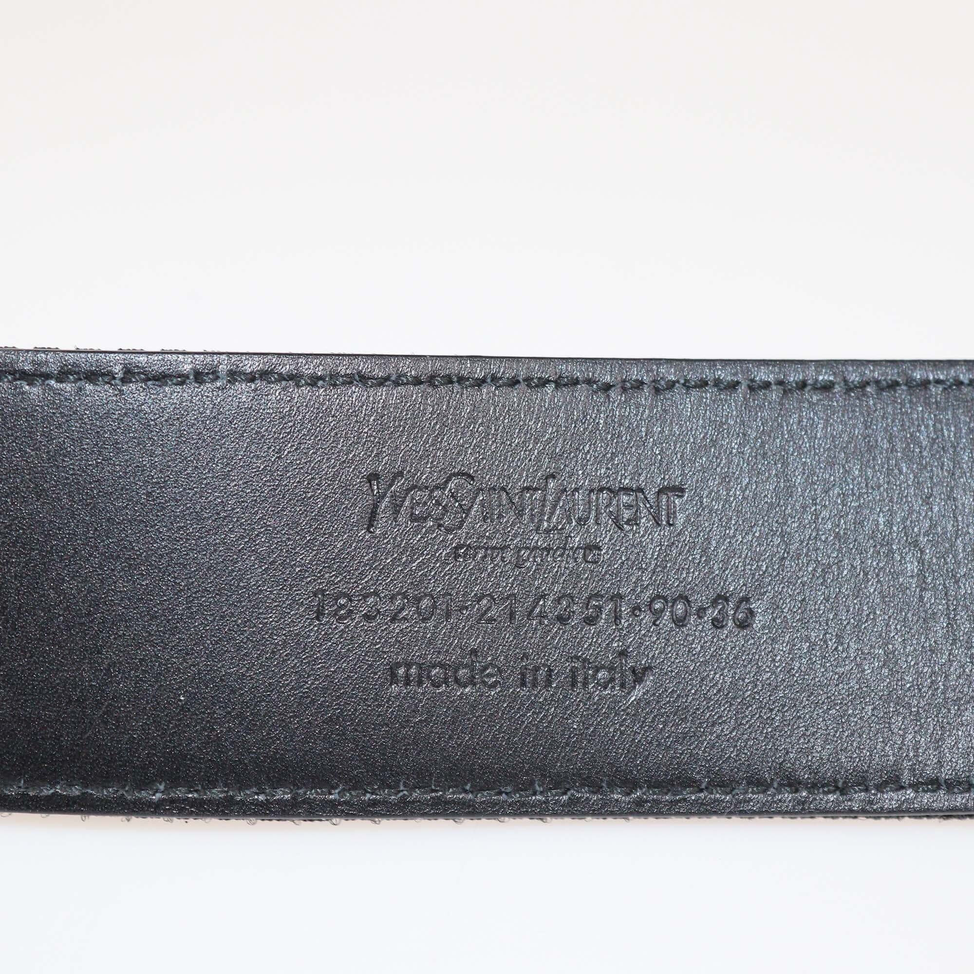 Yves Saint Laurent Black Mesh Fabric Monogram Buckle Belt Womens Saint Laurent 