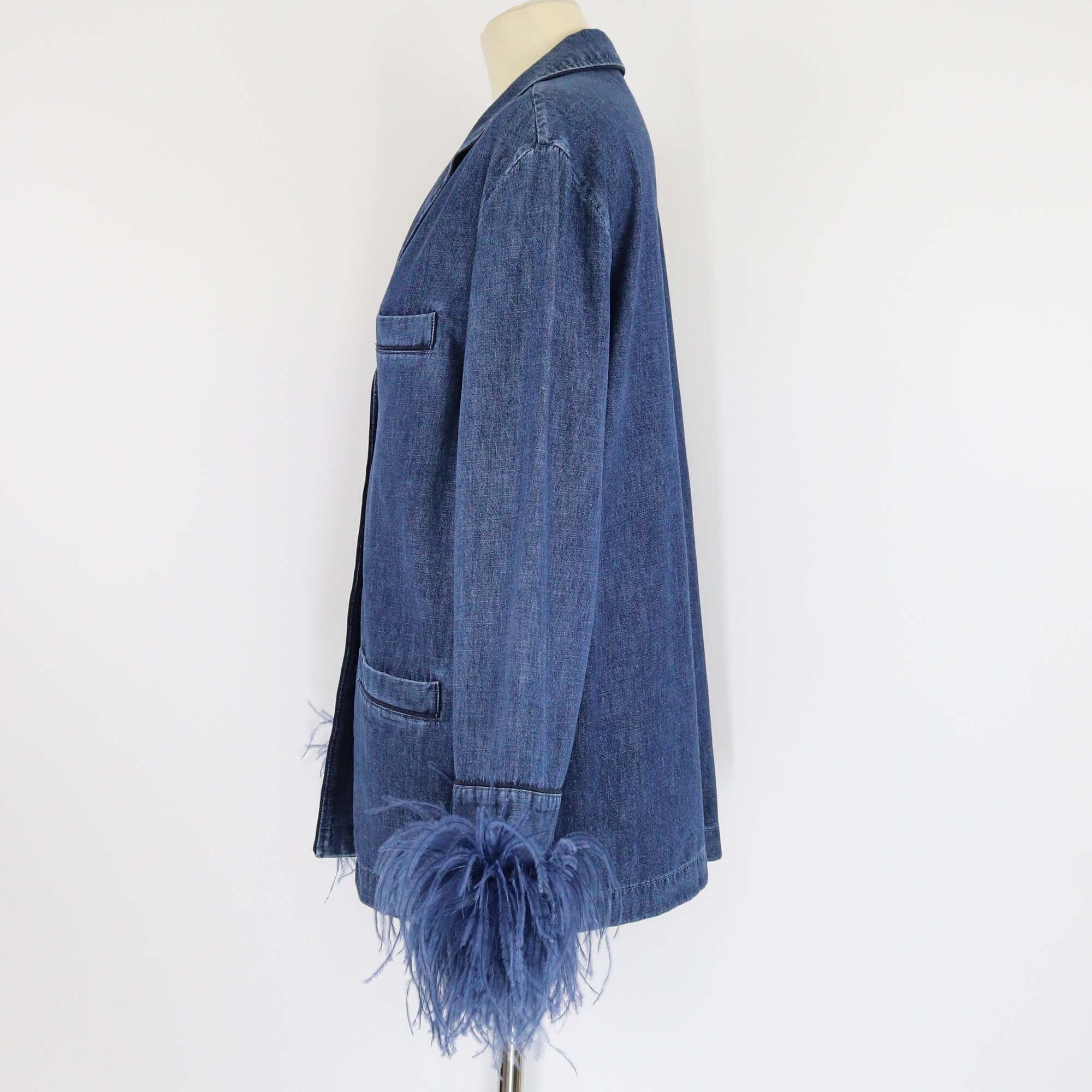 Valentino Blue Ostrich-Feather Cuffs Denim Long Sleeve Shirt Womens Valentino 