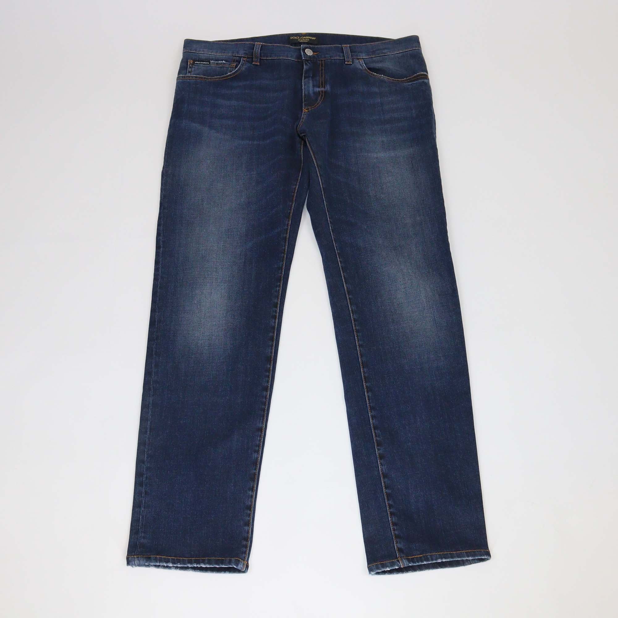 Dolce & Gabbana Dark Blue Washed Denim Classic Stretch Fit Pants