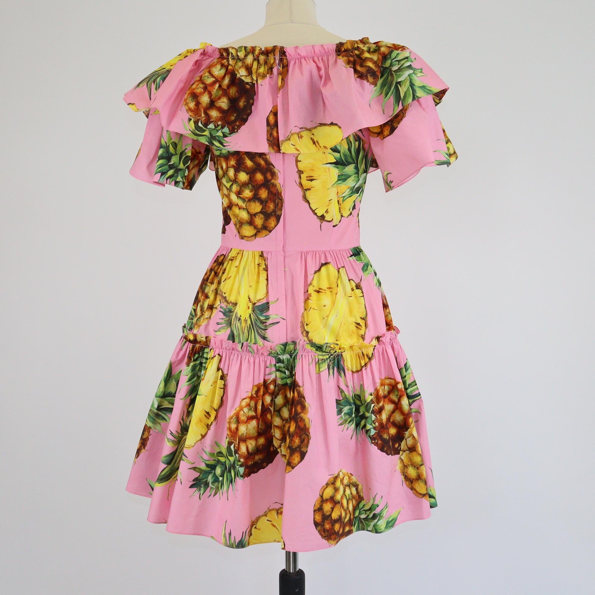 Dolce & Gabbana Pink Pineapple Print Off The Shoulder Mini Dress Womens Dolce & Gabbana 
