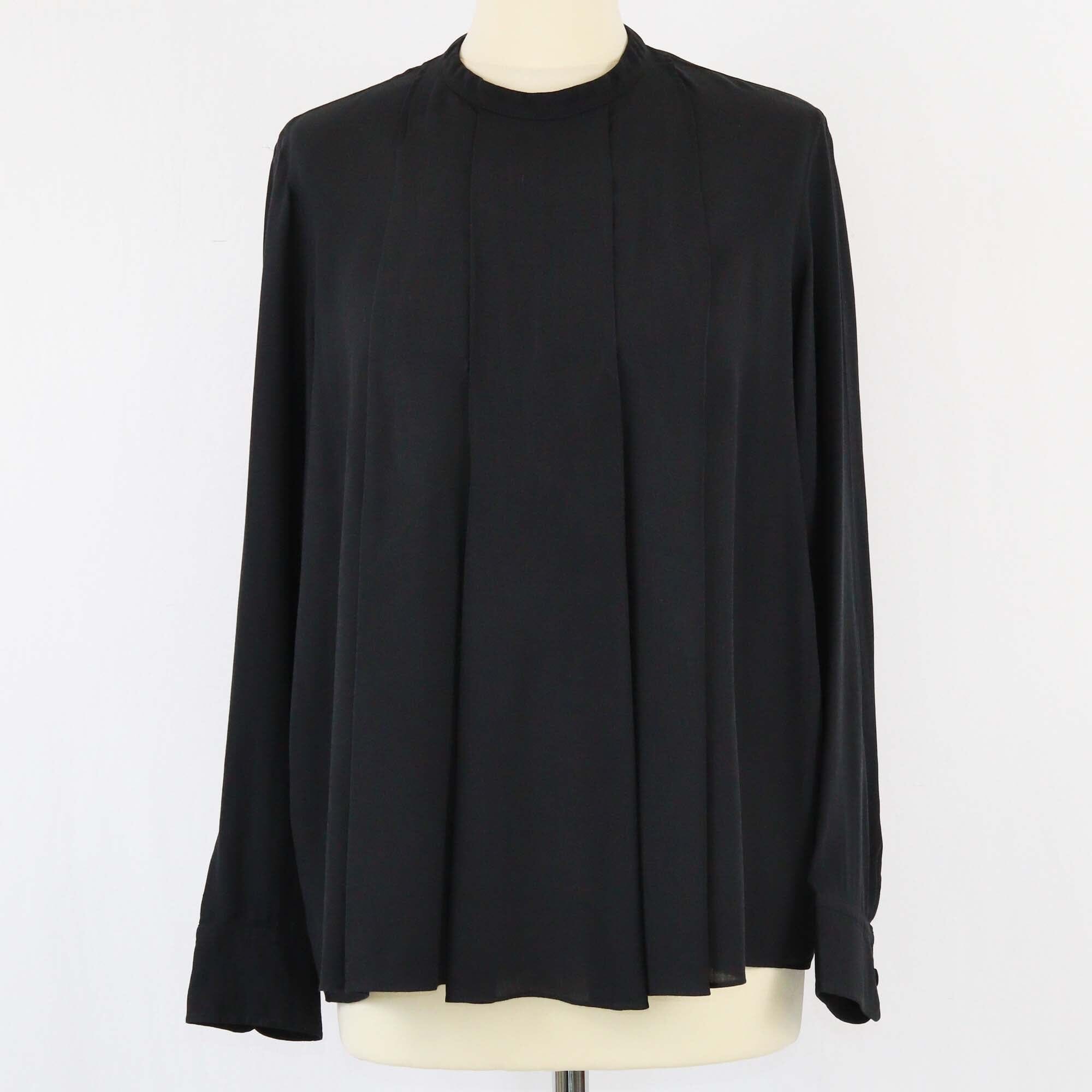 Hermes Black Pleated Longsleeve Shirt Womens Hermes 