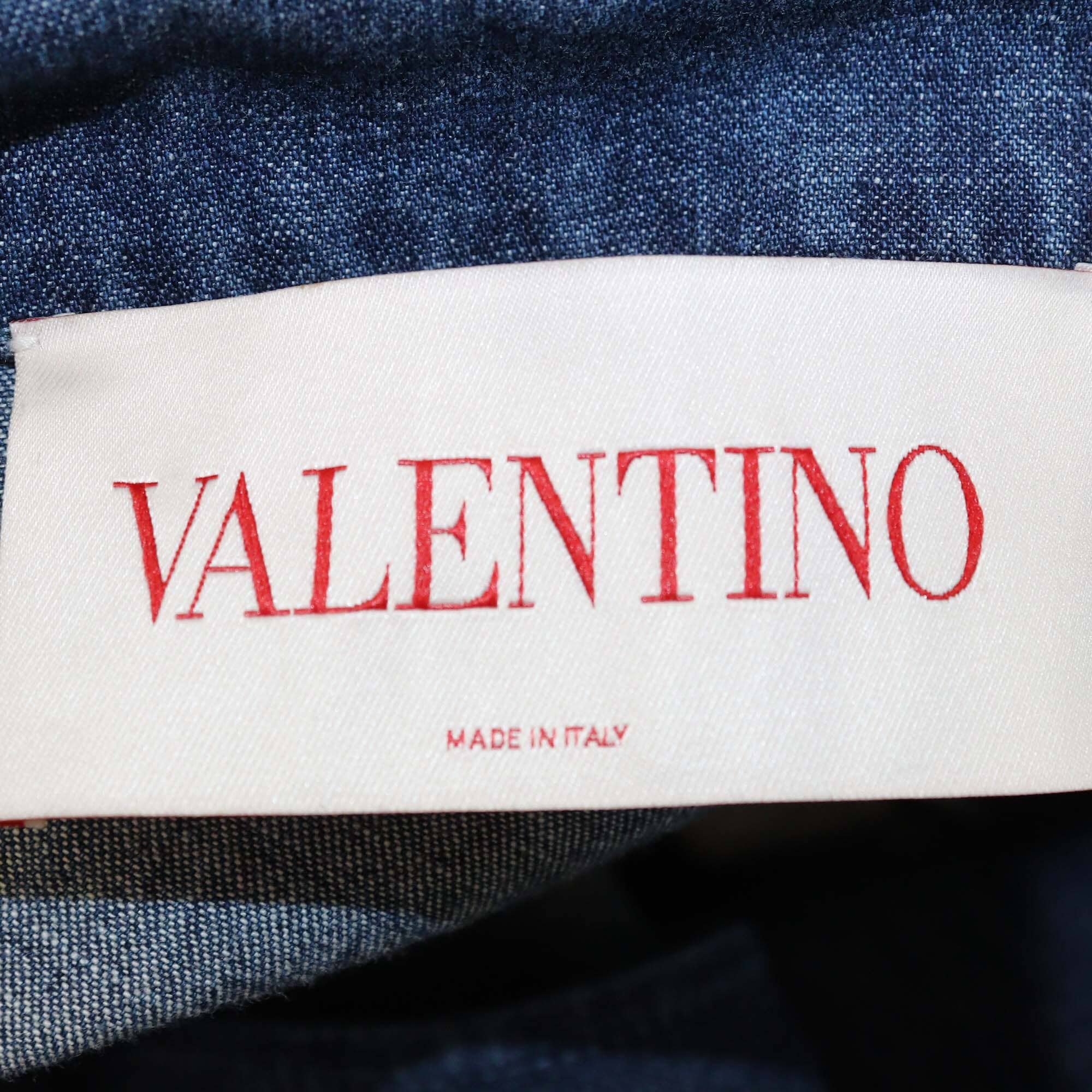 Valentino Blue Ostrich-Feather Cuffs Denim Long Sleeve Shirt Womens Valentino 