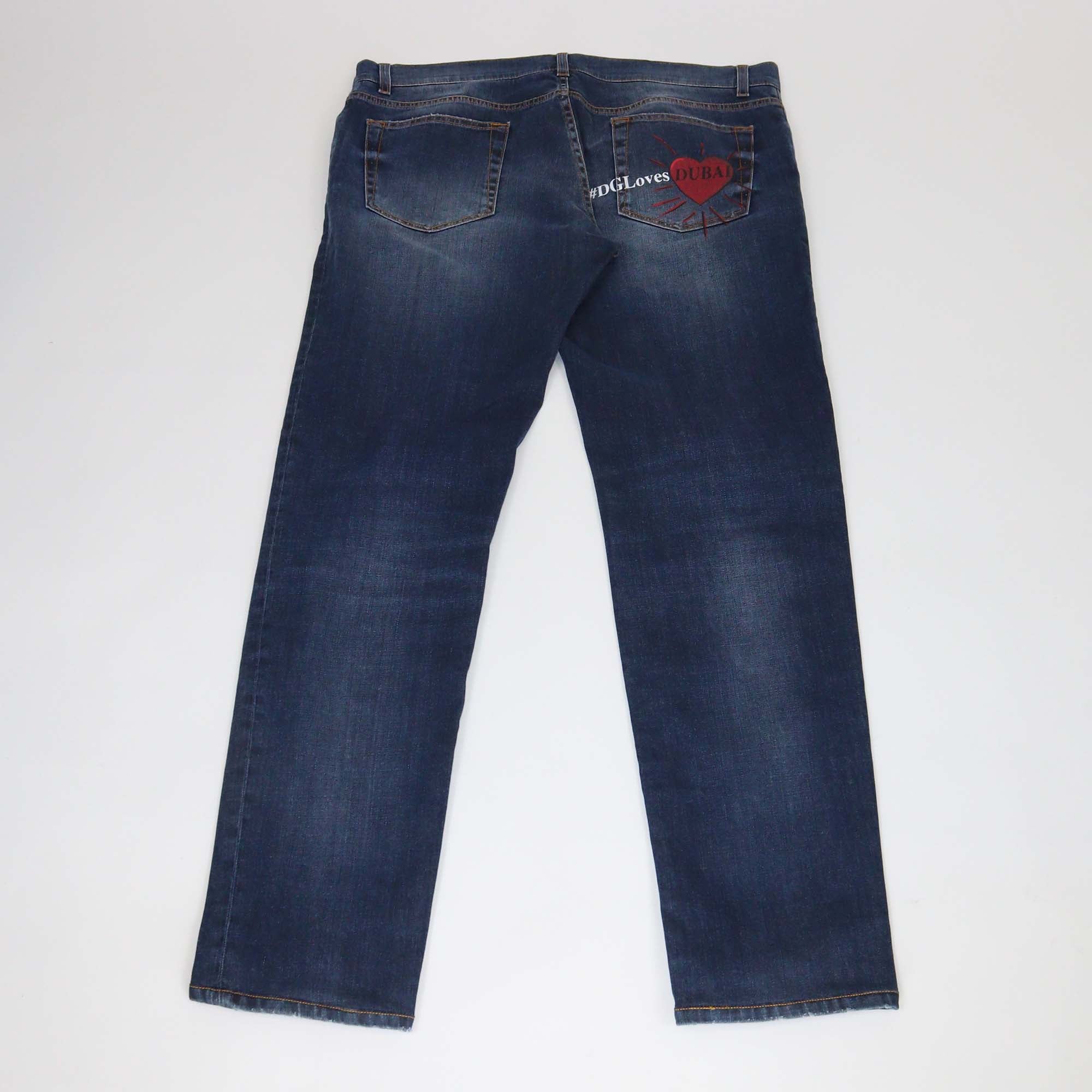 Dolce & Gabbana Dark Blue Washed Denim Classic Stretch Fit Pants