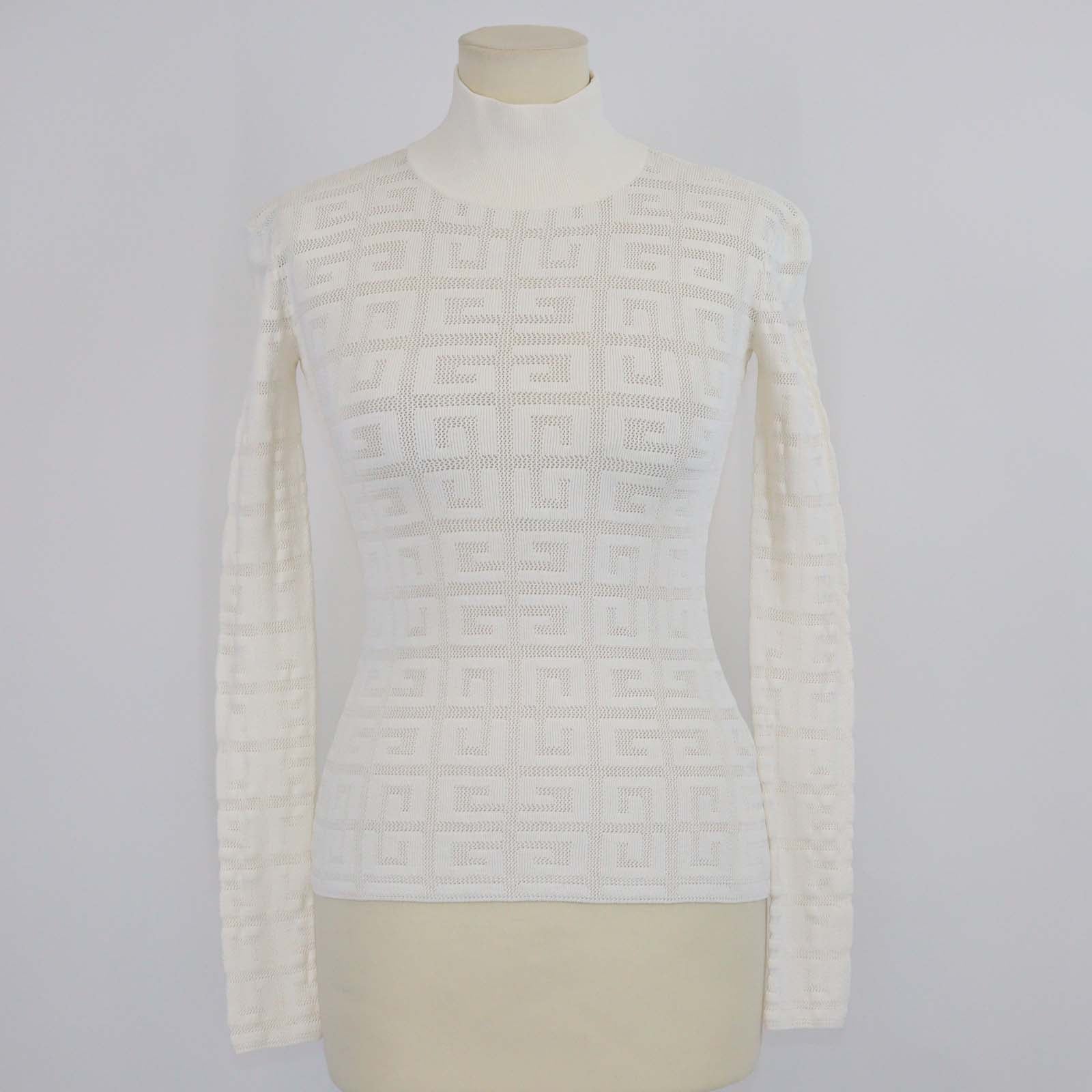 Givenchy Off White Knitted Viscose 4G Jacquard Turtleneck Sweater
