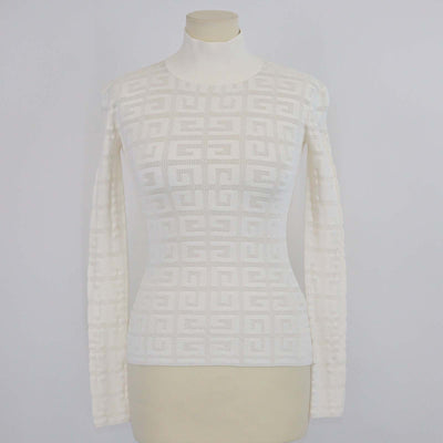 Givenchy Off White Knitted Viscose 4G Jacquard Turtleneck Sweater