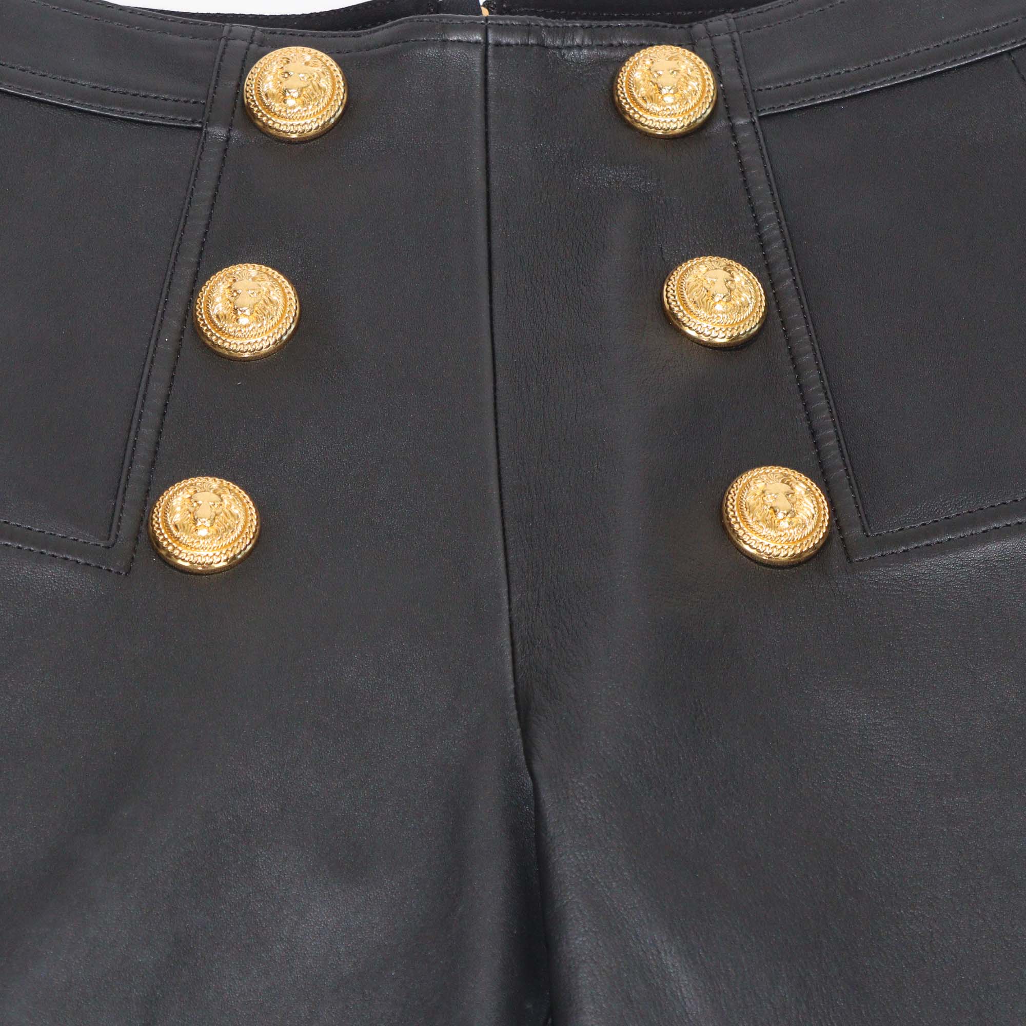 Balmain Black Leather Button Embellished Leggings