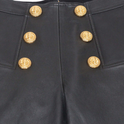 Balmain Black Leather Button Embellished Leggings