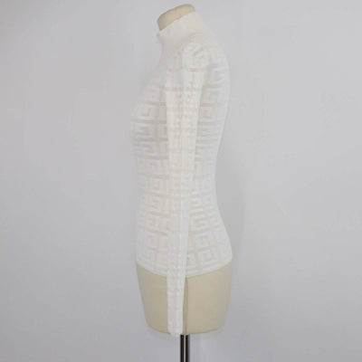Givenchy Off White Knitted Viscose 4G Jacquard Turtleneck Sweater