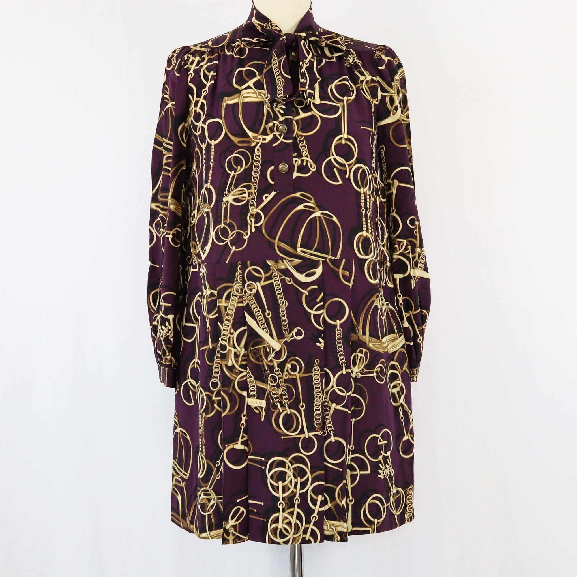 Gucci Violet Horsebit Printed Button Front Wrap Tie Detailed Midi Dress Womens Gucci 