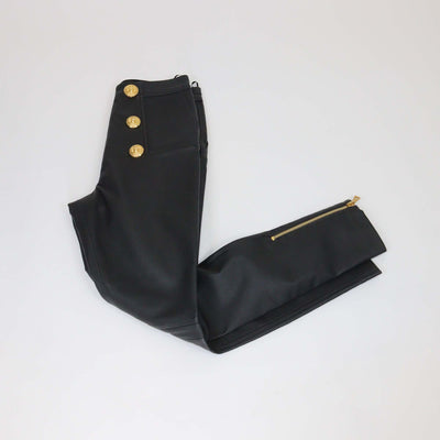 Balmain Black Leather Button Embellished Leggings