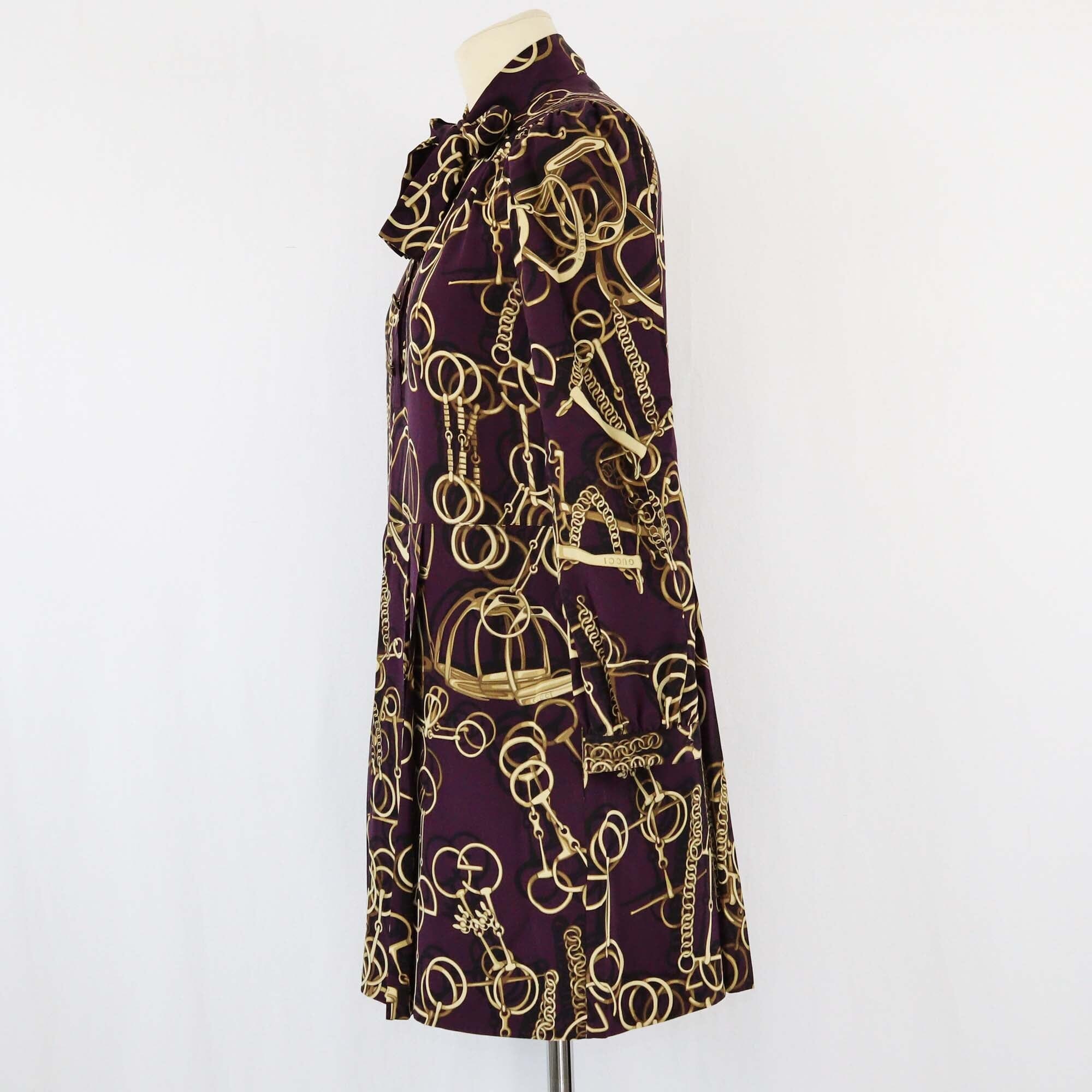 Gucci Violet Horsebit Printed Button Front Wrap Tie Detailed Midi Dress Womens Gucci 