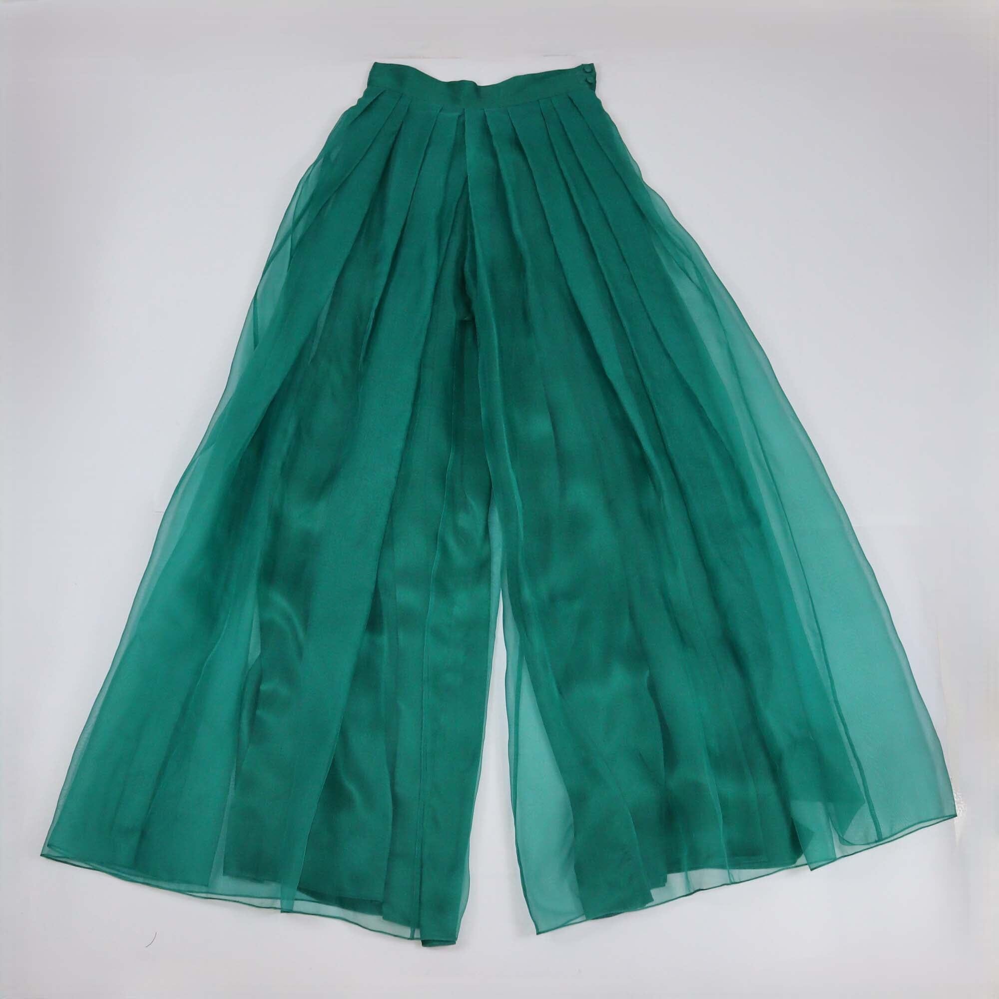 Christian Dior Green Organza Wide Leg Pants Womens Christian Dior 