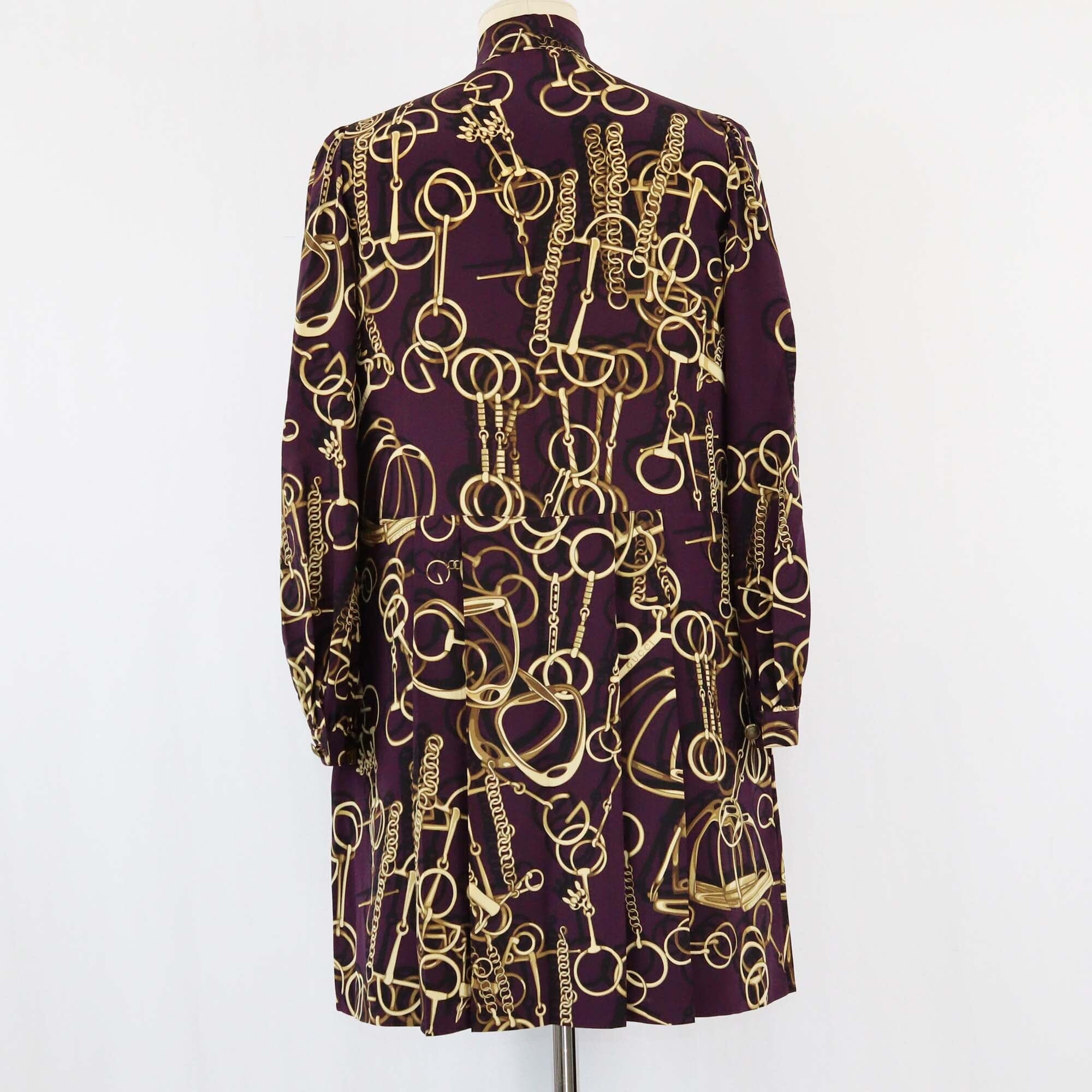 Gucci Violet Horsebit Printed Button Front Wrap Tie Detailed Midi Dress Womens Gucci 