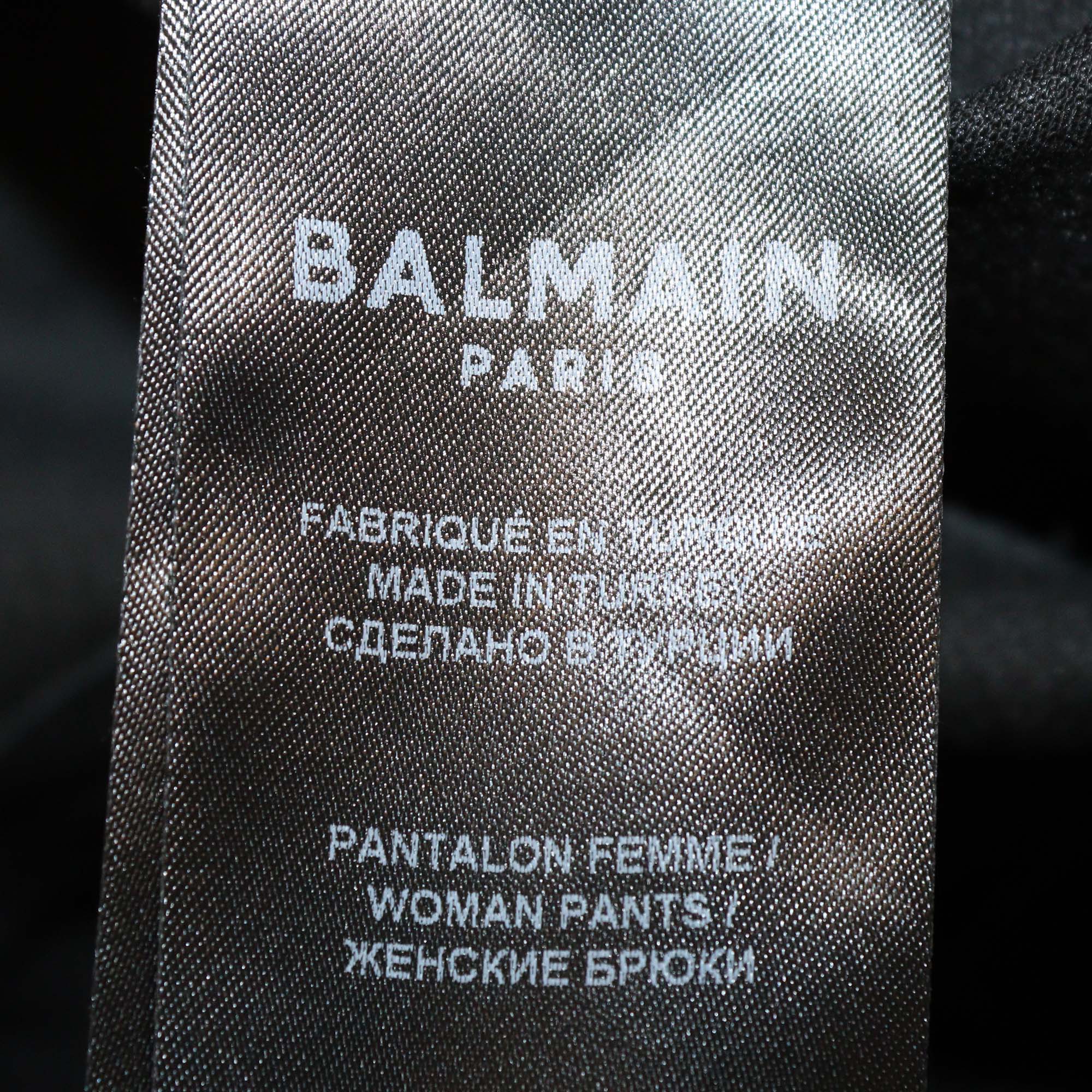 Balmain Black Leather Button Embellished Leggings