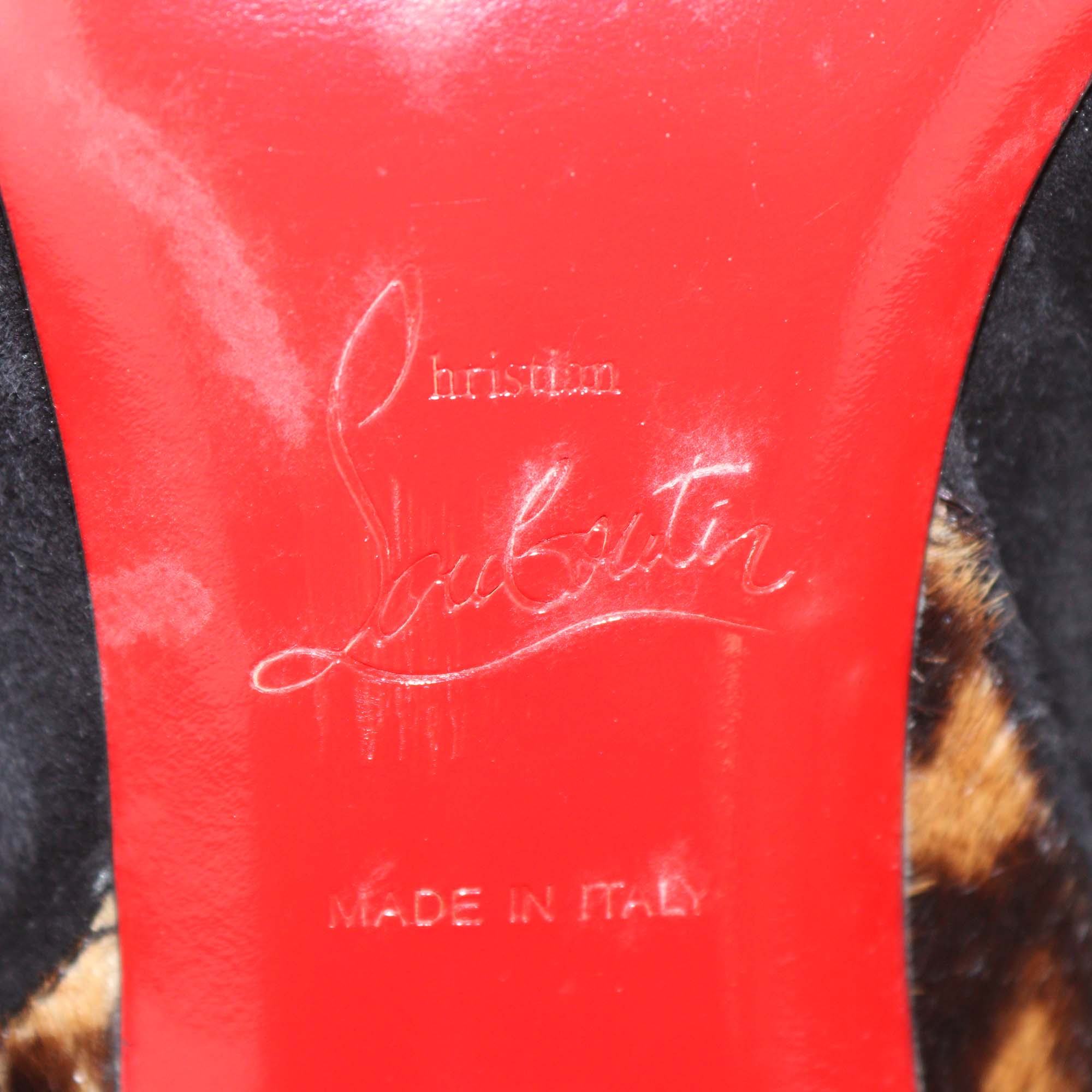 Christian Louboutin Black/Brown Leopard Print Calf Hair and Suede Acheval 100 Boots