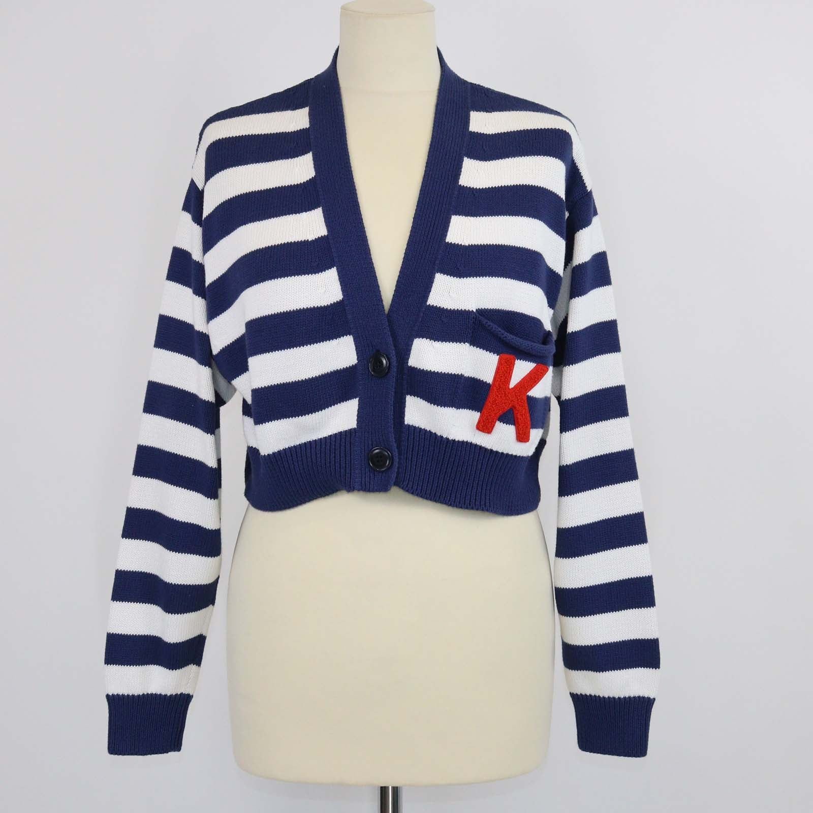 Kenzo Blue/White Cotton Nautical Stripes Cropped Cardigan