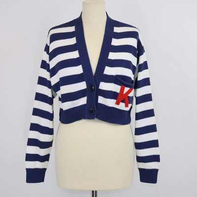 Kenzo Blue/White Cotton Nautical Stripes Cropped Cardigan