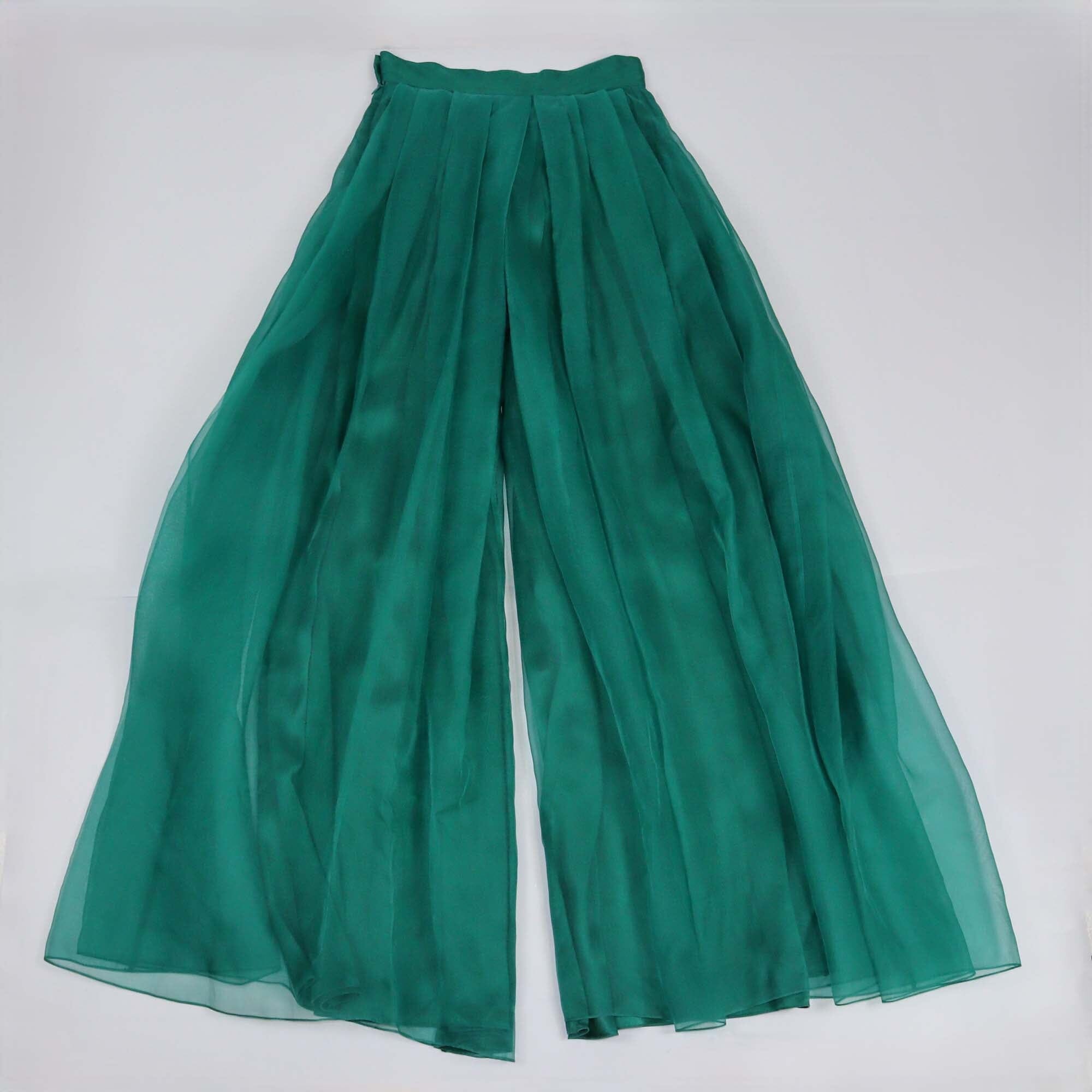 Christian Dior Green Organza Wide Leg Pants Womens Christian Dior 