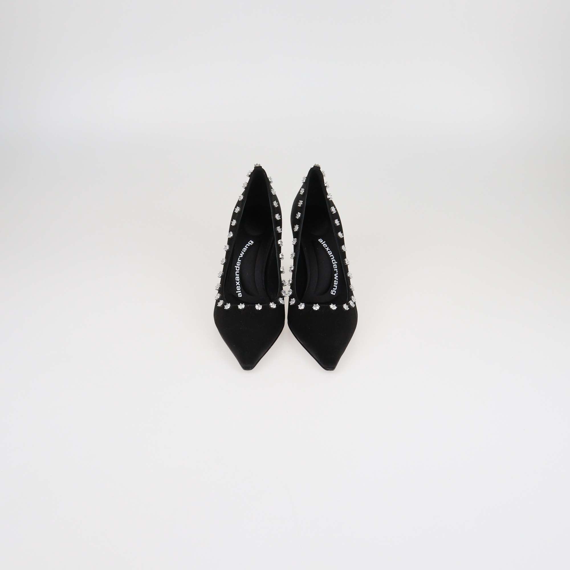 Alexander Wang Black Satin Crystal Embellished Delphine 85 Pumps