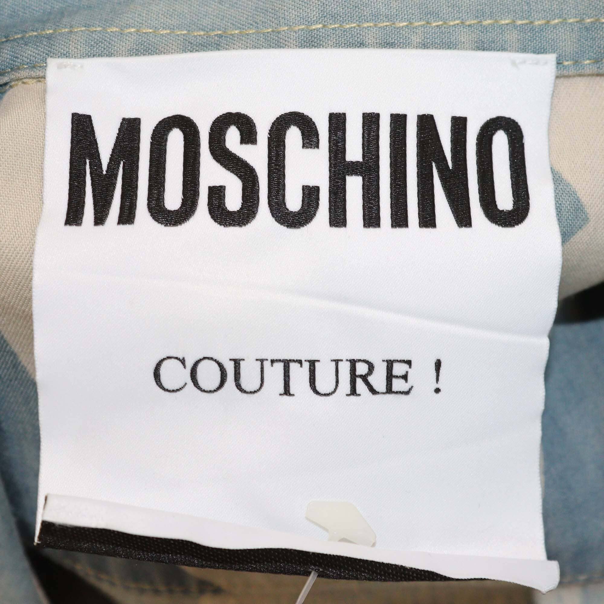Moschino Couture Washed Blue Graphic Print Long Sleeve Button Shirt Womens Moschino 