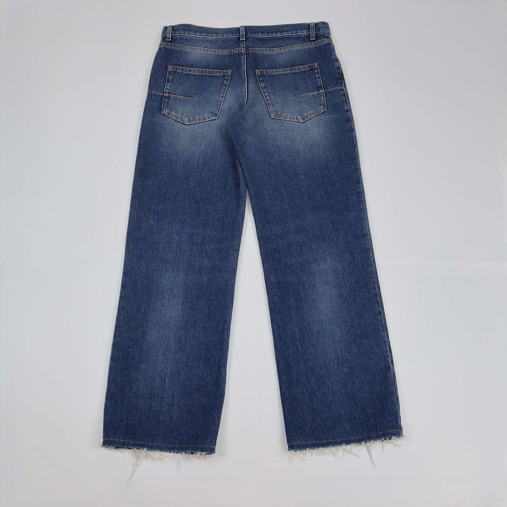 Christian Dior Navy Blue Denim Frayed Hem Straight Leg Pants Womens Christian Dior 