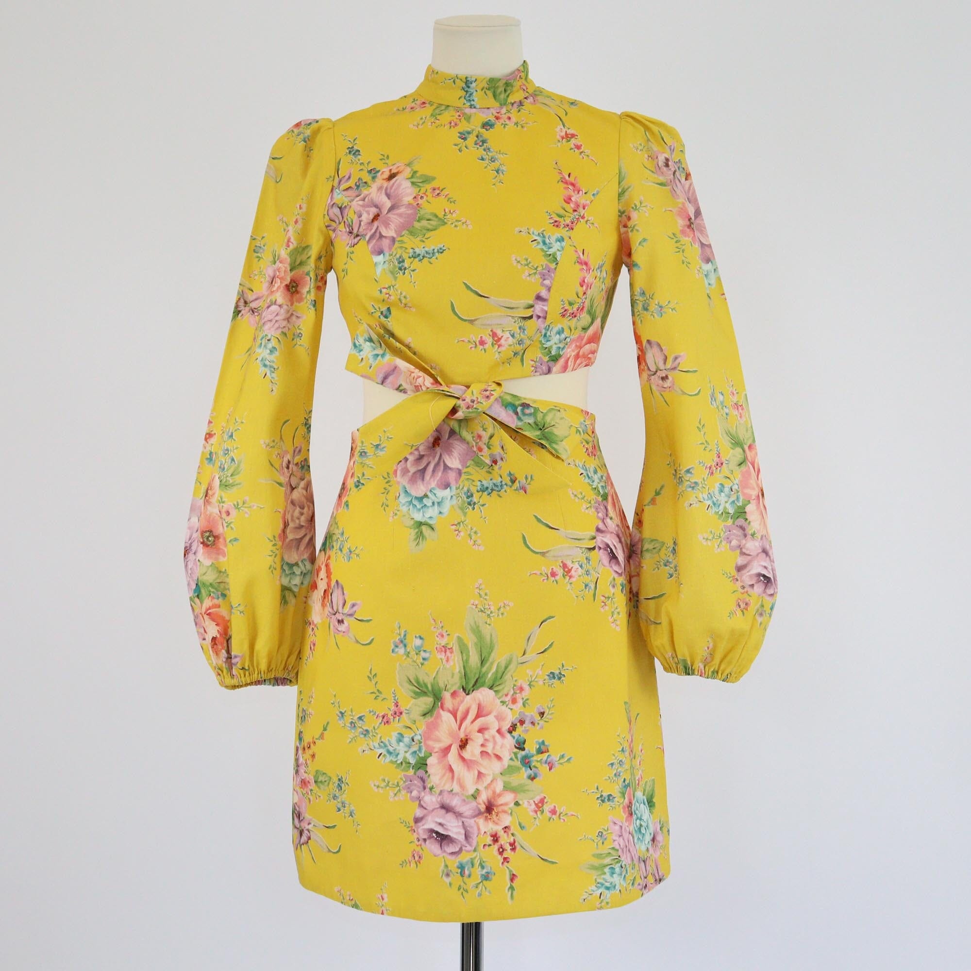 Zimmermann Yellow Floral Print Belted Cut-Out Mini Dress Womens Zimmermann 