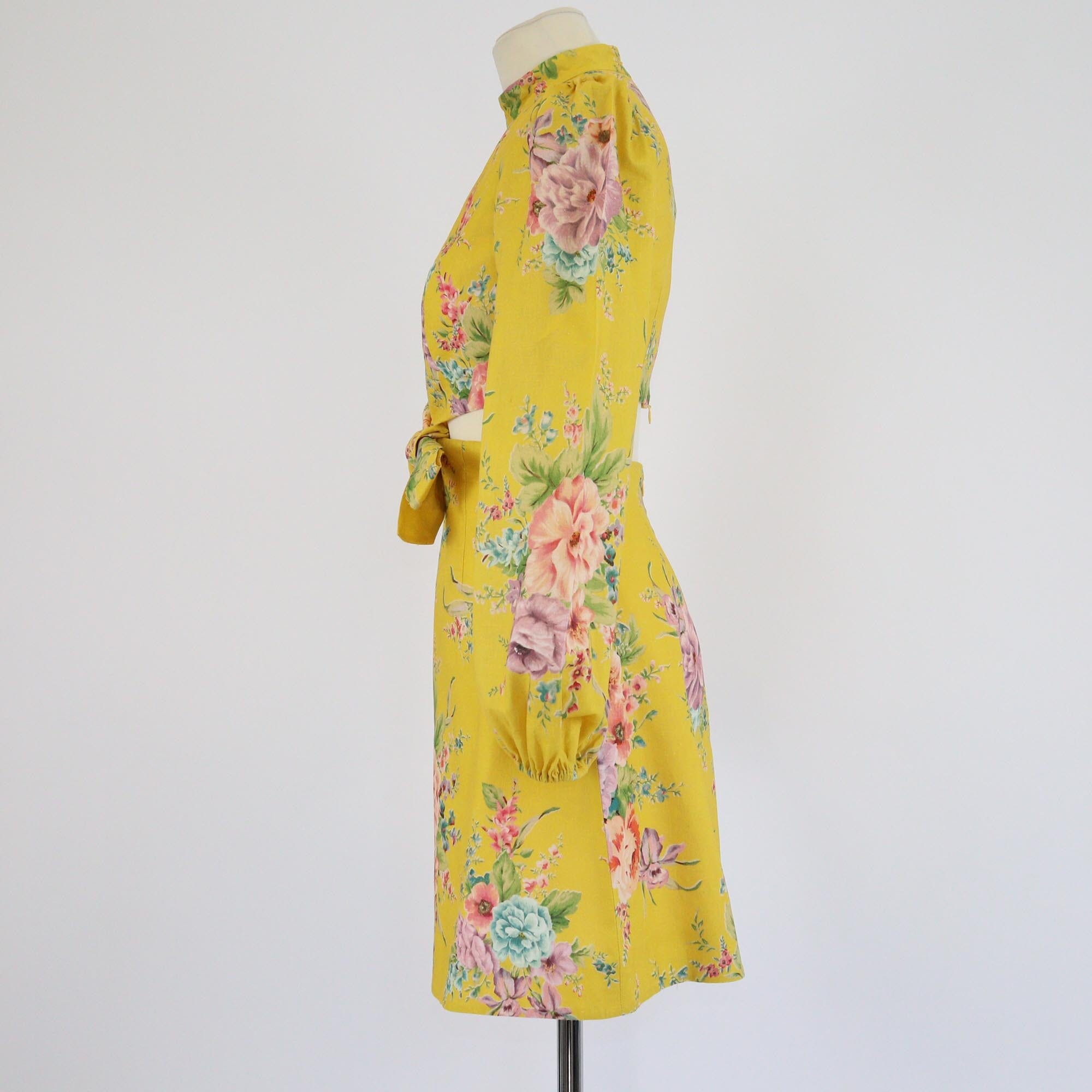 Zimmermann Yellow Floral Print Belted Cut-Out Mini Dress Womens Zimmermann 