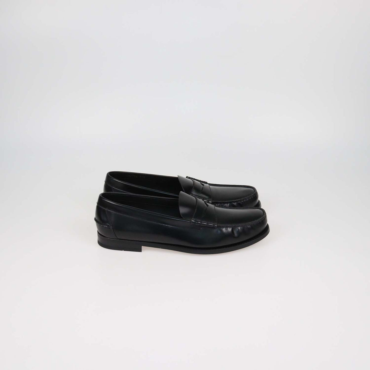 Prada Black Brushed Leather Slip On Loafers