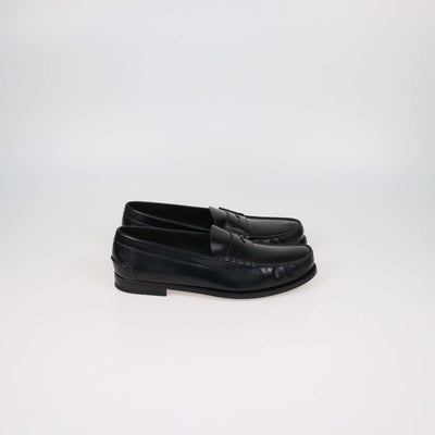 Prada Black Brushed Leather Slip On Loafers