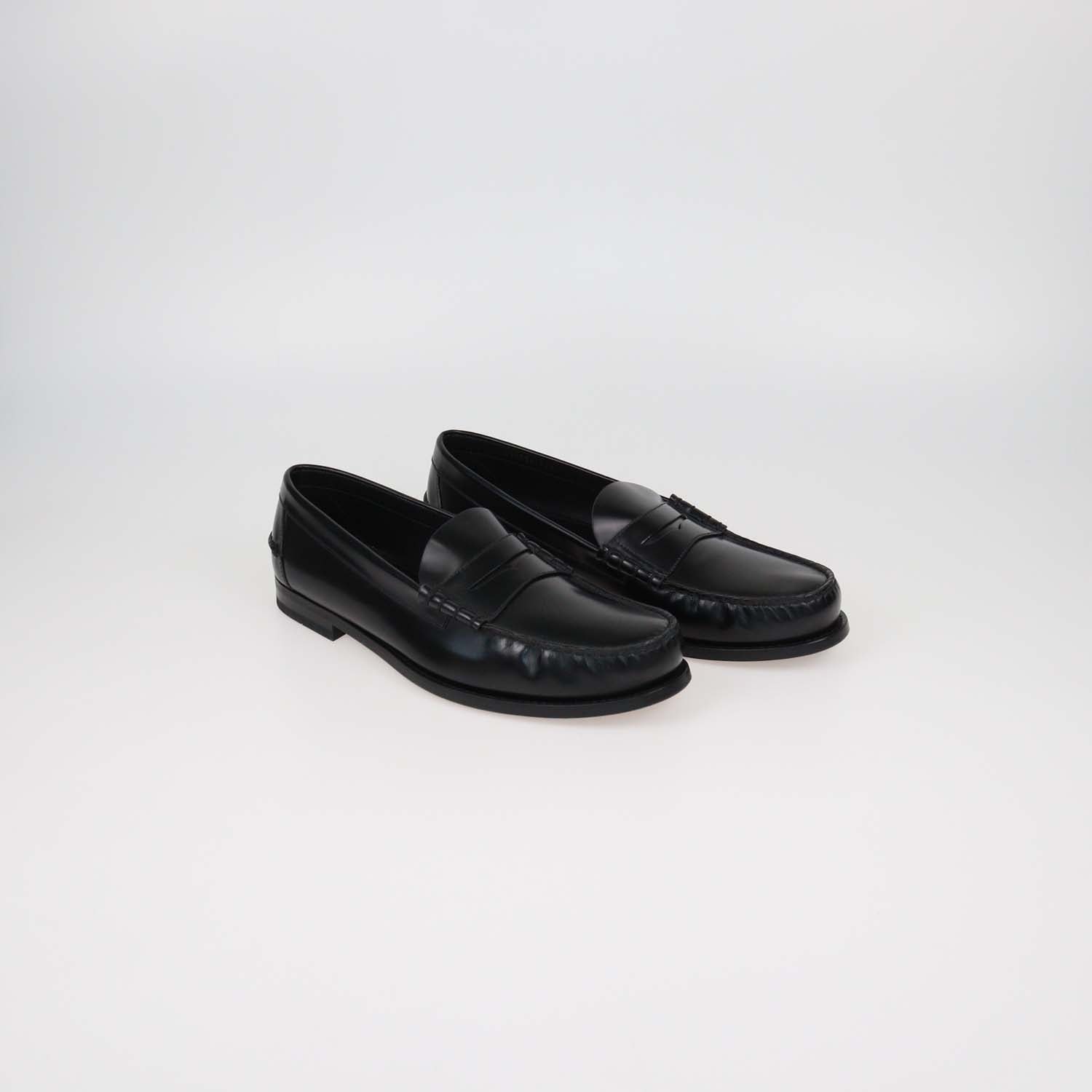 Prada Black Brushed Leather Slip On Loafers