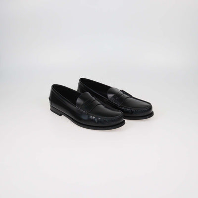 Prada Black Brushed Leather Slip On Loafers