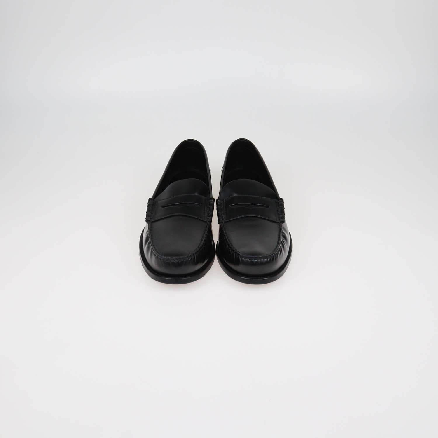 Prada Black Brushed Leather Slip On Loafers