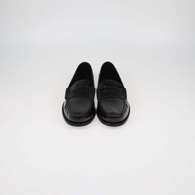 Prada Black Brushed Leather Slip On Loafers