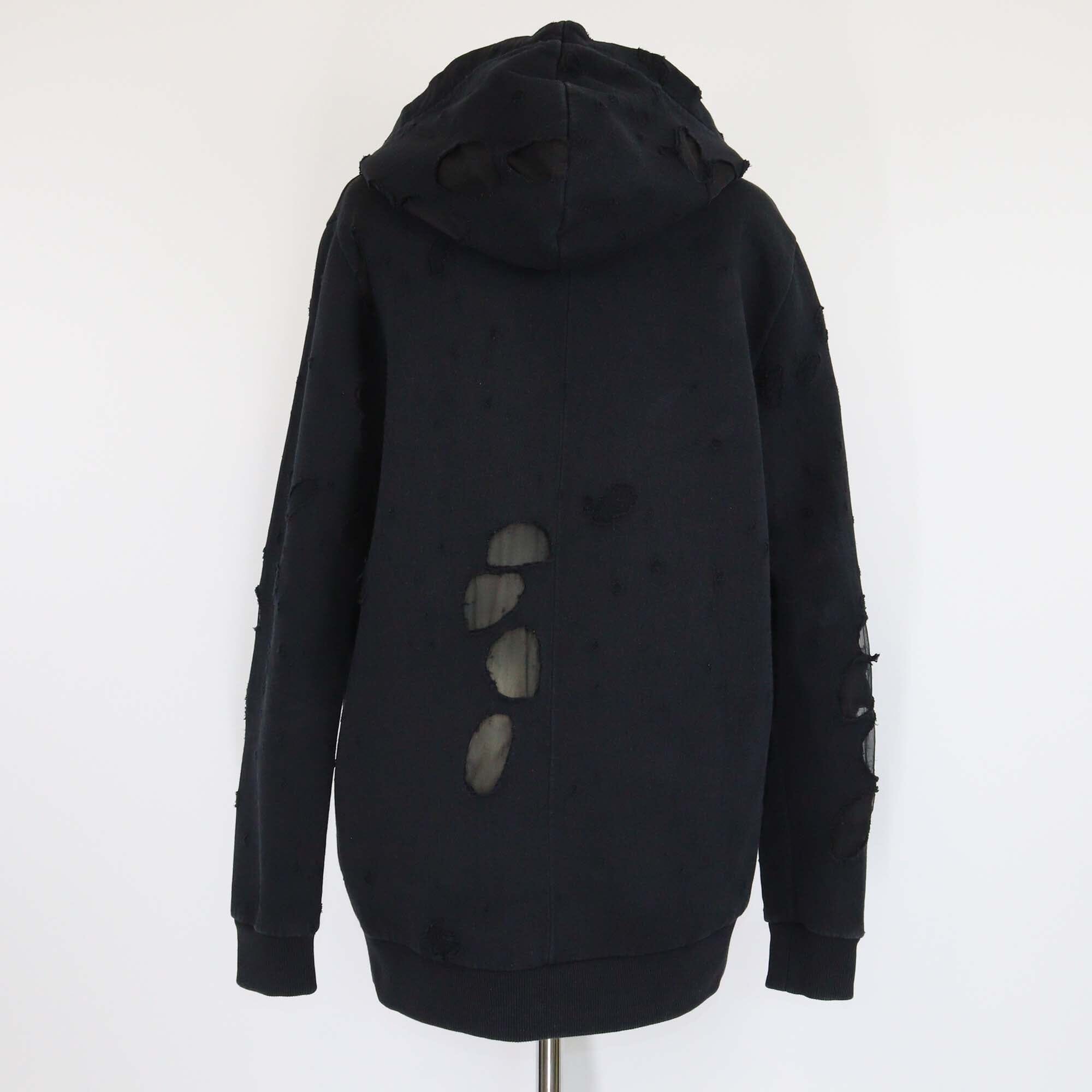 Givenchy Black Logo Print Cotton Distressed Cuban Fit Hoodie Sweatshirt Mens Givenchy 