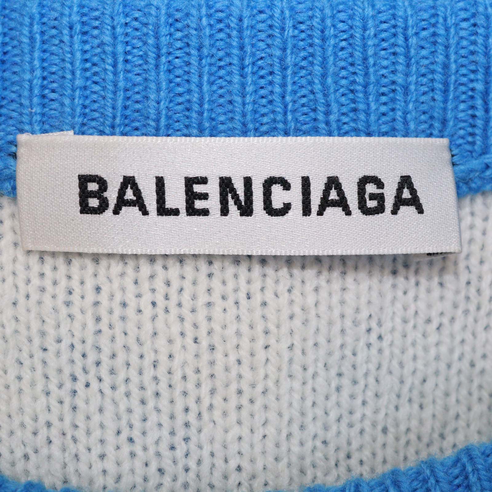 Balenciaga Blue Wool All-Over Logo Knit Sweater