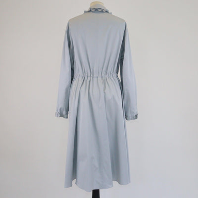 Hermes Bleu Givre Ruffled Neck Long Sleeve Elastic Midi Dress Womens Hermes 